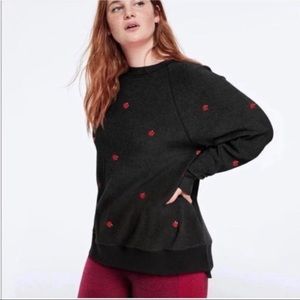 PINK Roses Black Fleece Sweatshirt